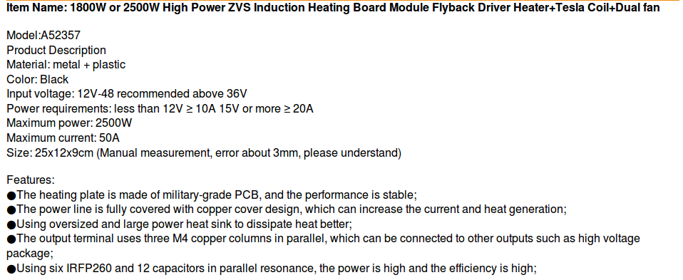 Top view of a 2500 W induction heater 